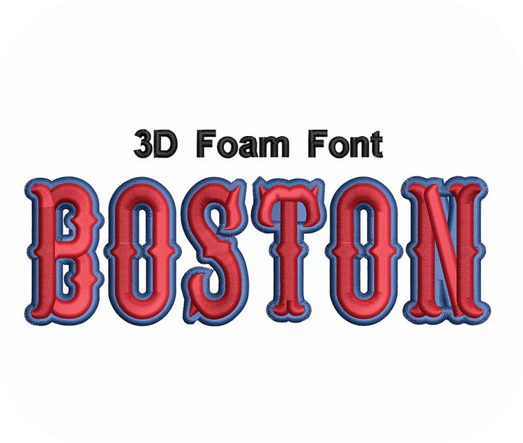 Boston 3D Puff Font – Bold Red &amp; Navy Embroidered Letters · Machine Precision Stitched | Hand Finished in Dubai | EmbroMania