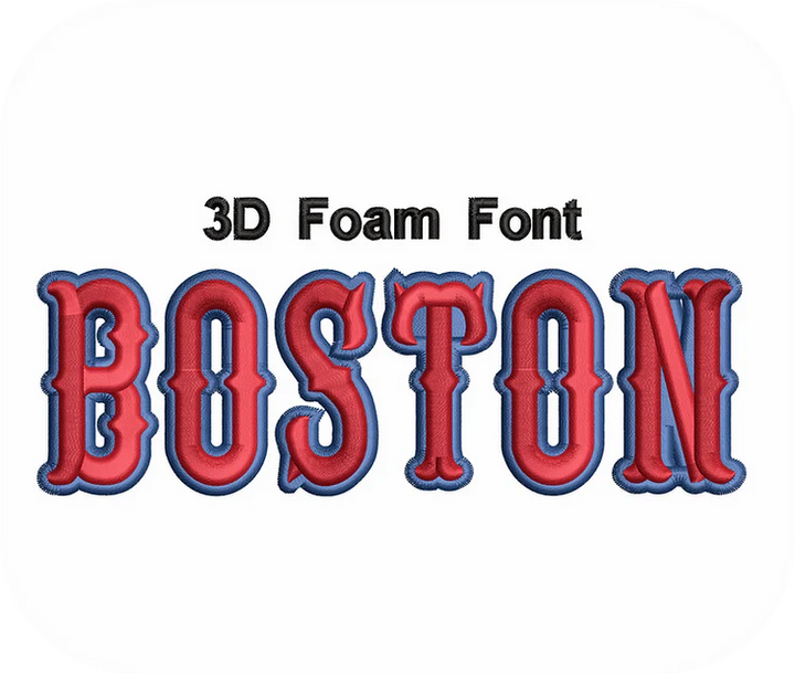 Boston 3D Puff Font – Bold Red &amp; Navy Embroidered Letters · Machine Precision Stitched | Hand Finished in Dubai | EmbroMania