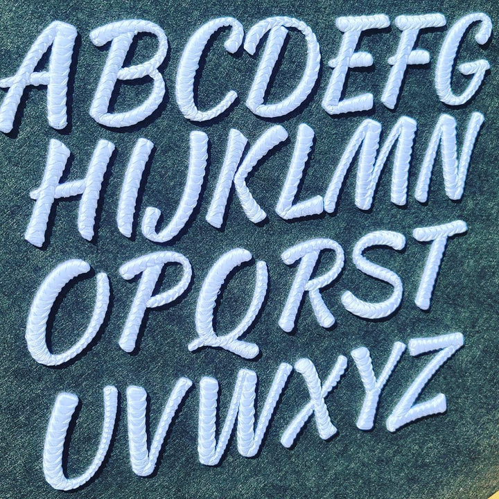 Chunky Rope 3D Puff – Full Alphabet &amp; Numbers Reference Sheet | Machine Embroidered in Dubai | EmbroMania