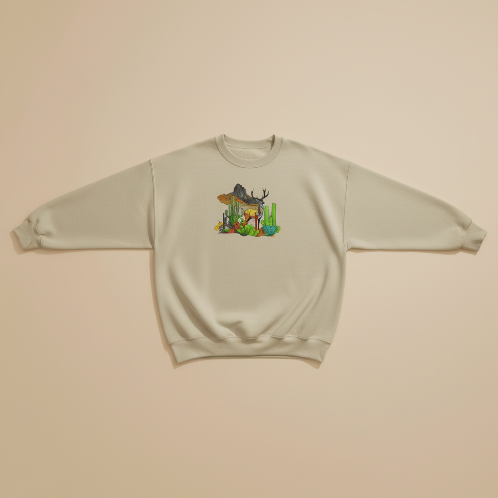 Mirage Desert Deer Machine Embroidered Sweatshirt – Hand Finished in Dubai | EmbroMania