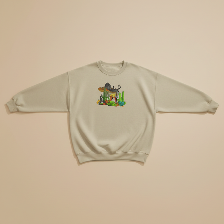 Mirage Desert Deer Machine Embroidered Sweatshirt – Hand Finished in Dubai | EmbroMania