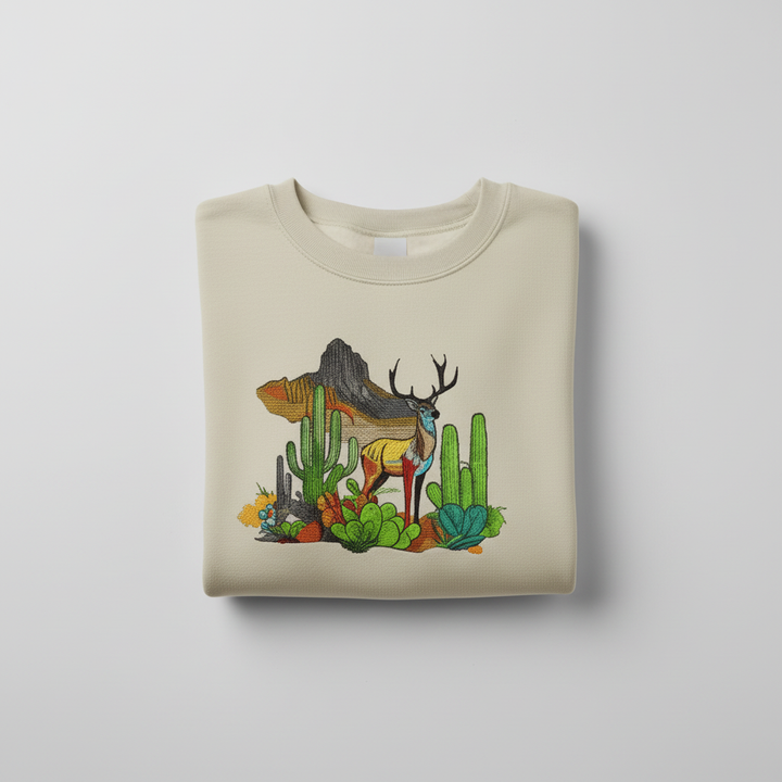 Mirage Desert Deer Machine Embroidered Sweatshirt – Hand Finished in Dubai | EmbroMania