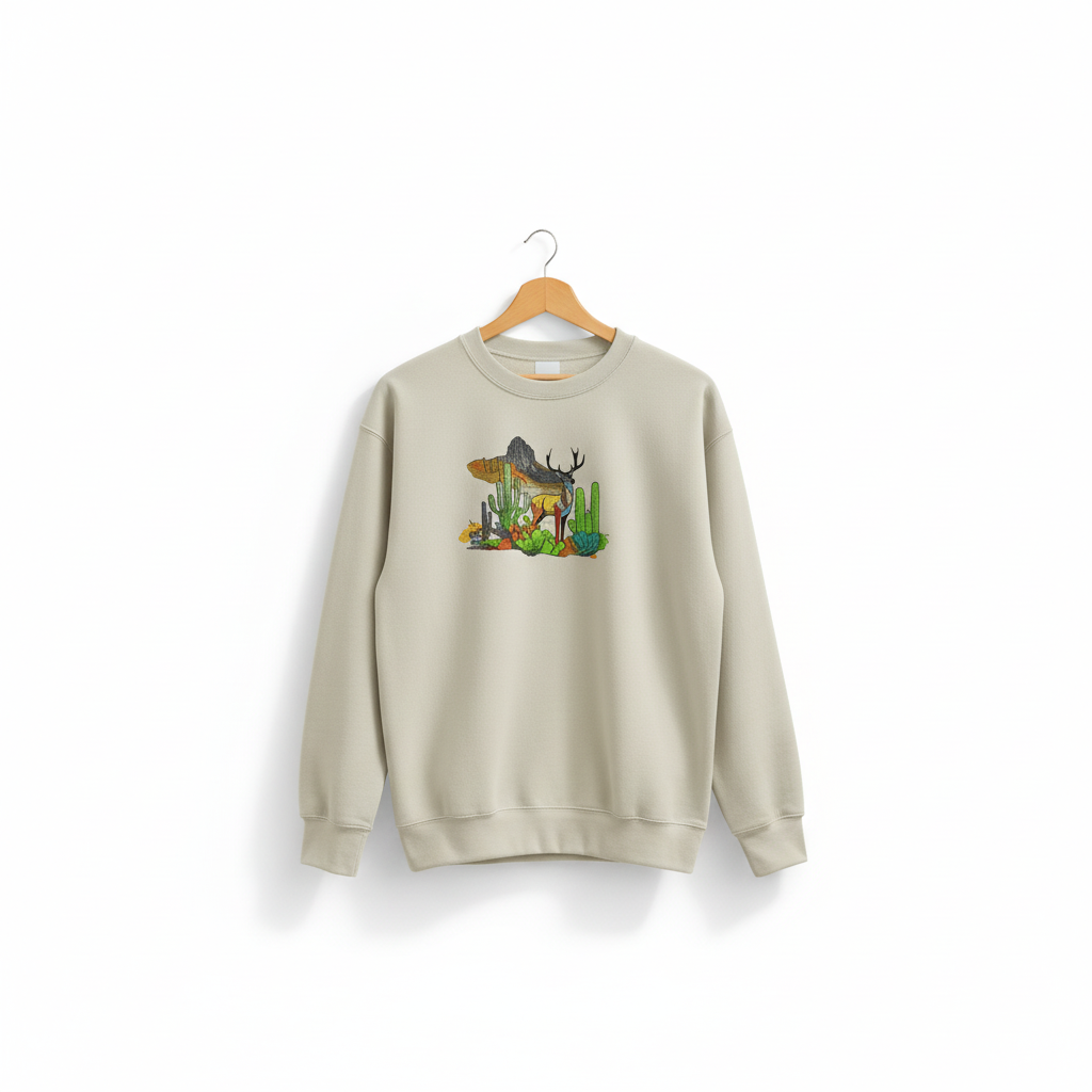 Mirage Desert Deer Machine Embroidered Sweatshirt – Hand Finished in Dubai | EmbroMania