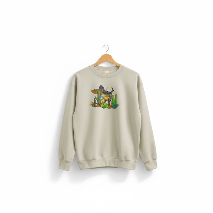 Mirage Desert Deer Machine Embroidered Sweatshirt – Hand Finished in Dubai | EmbroMania