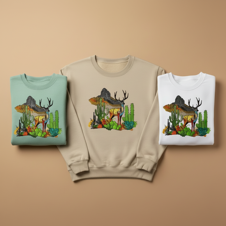 Mirage Desert Deer Machine Embroidered Sweatshirt – Hand Finished in Dubai | EmbroMania