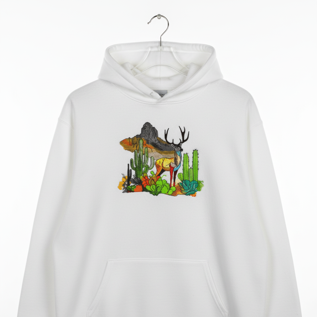 Alpine Desert Fusion Deer — Embroidered Hoodie