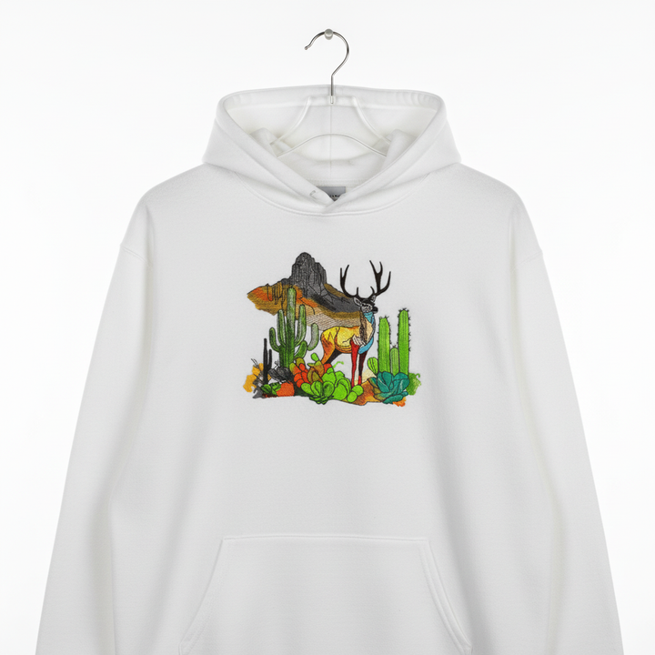 Alpine Desert Fusion Deer — Embroidered Hoodie