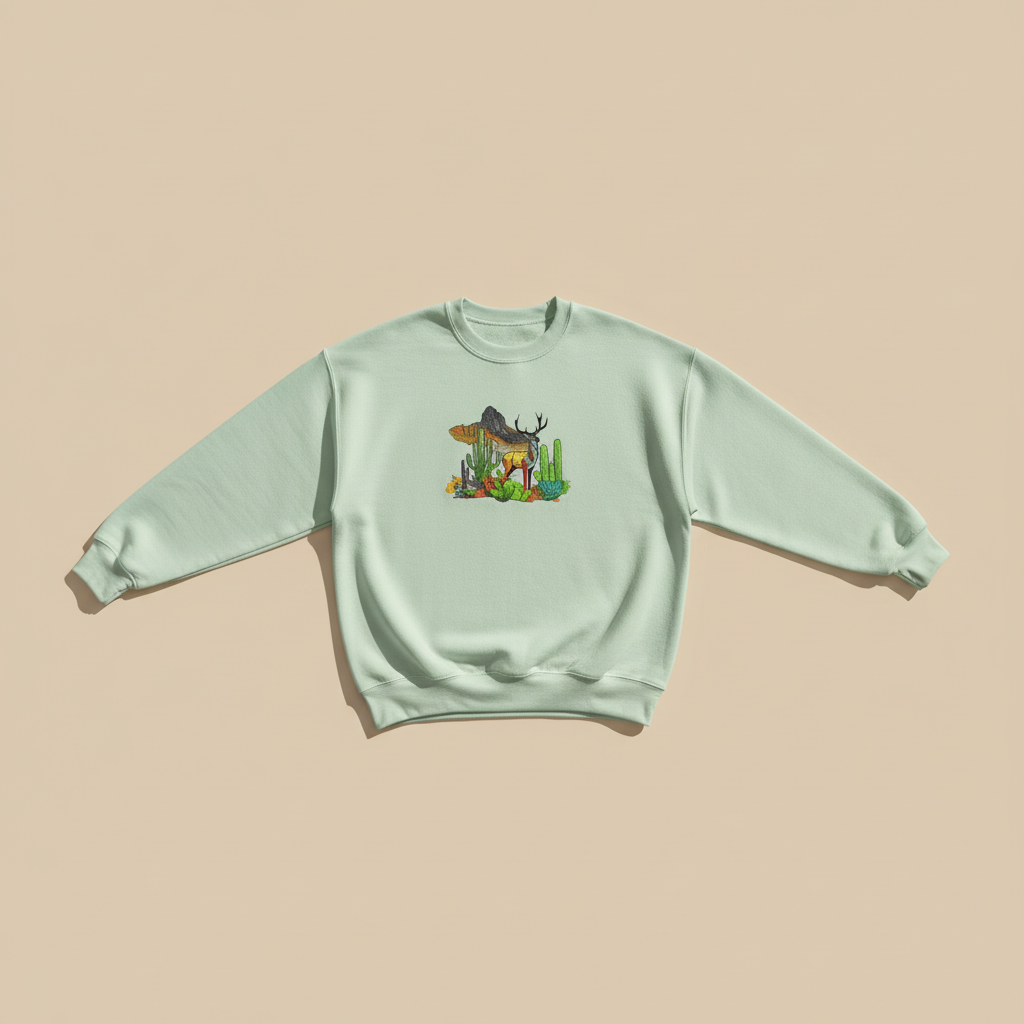 Mirage Desert Deer Machine Embroidered Sweatshirt – Hand Finished in Dubai | EmbroMania
