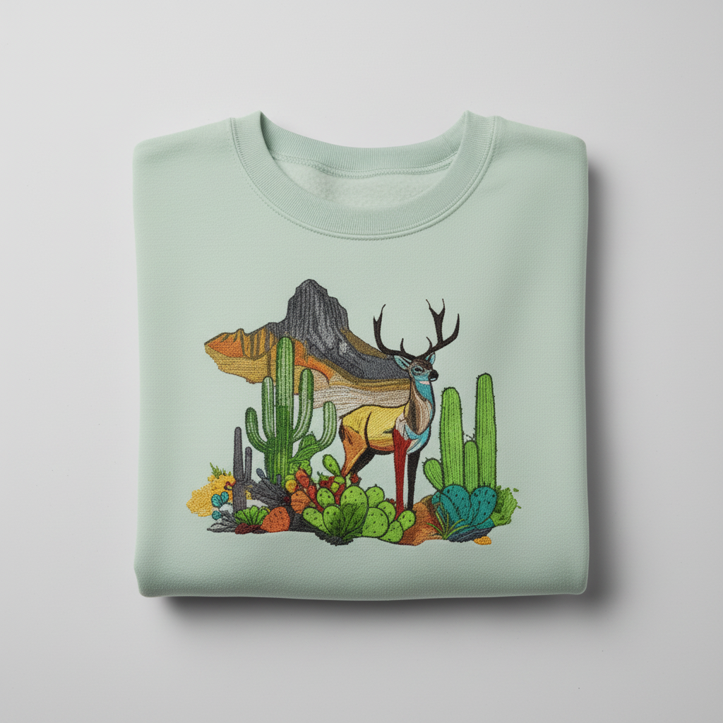 Mirage Desert Deer Machine Embroidered Sweatshirt – Hand Finished in Dubai | EmbroMania