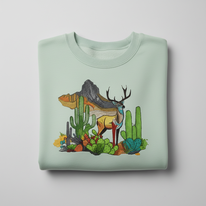 Mirage Desert Deer Machine Embroidered Sweatshirt – Hand Finished in Dubai | EmbroMania