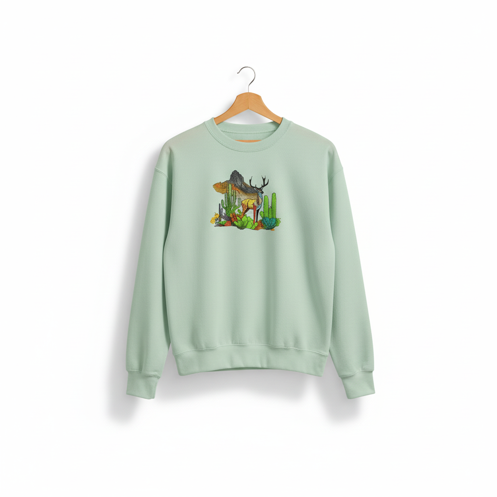 Mirage Desert Deer Machine Embroidered Sweatshirt – Hand Finished in Dubai | EmbroMania