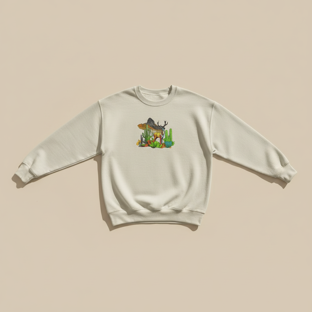 Mirage Desert Deer Machine Embroidered Sweatshirt – Hand Finished in Dubai | EmbroMania