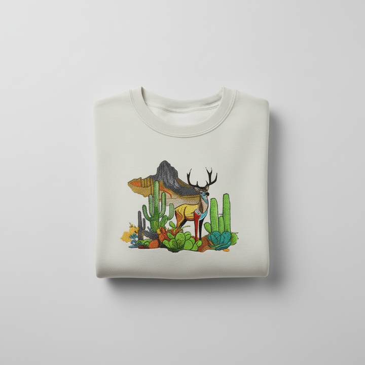Mirage Desert Deer Machine Embroidered Sweatshirt – Hand Finished in Dubai | EmbroMania