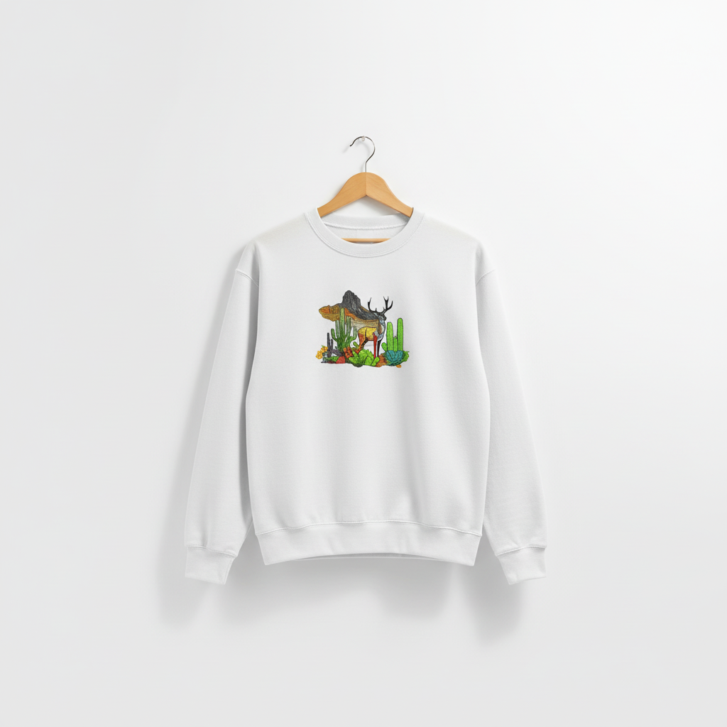 Mirage Desert Deer Machine Embroidered Sweatshirt – Hand Finished in Dubai | EmbroMania