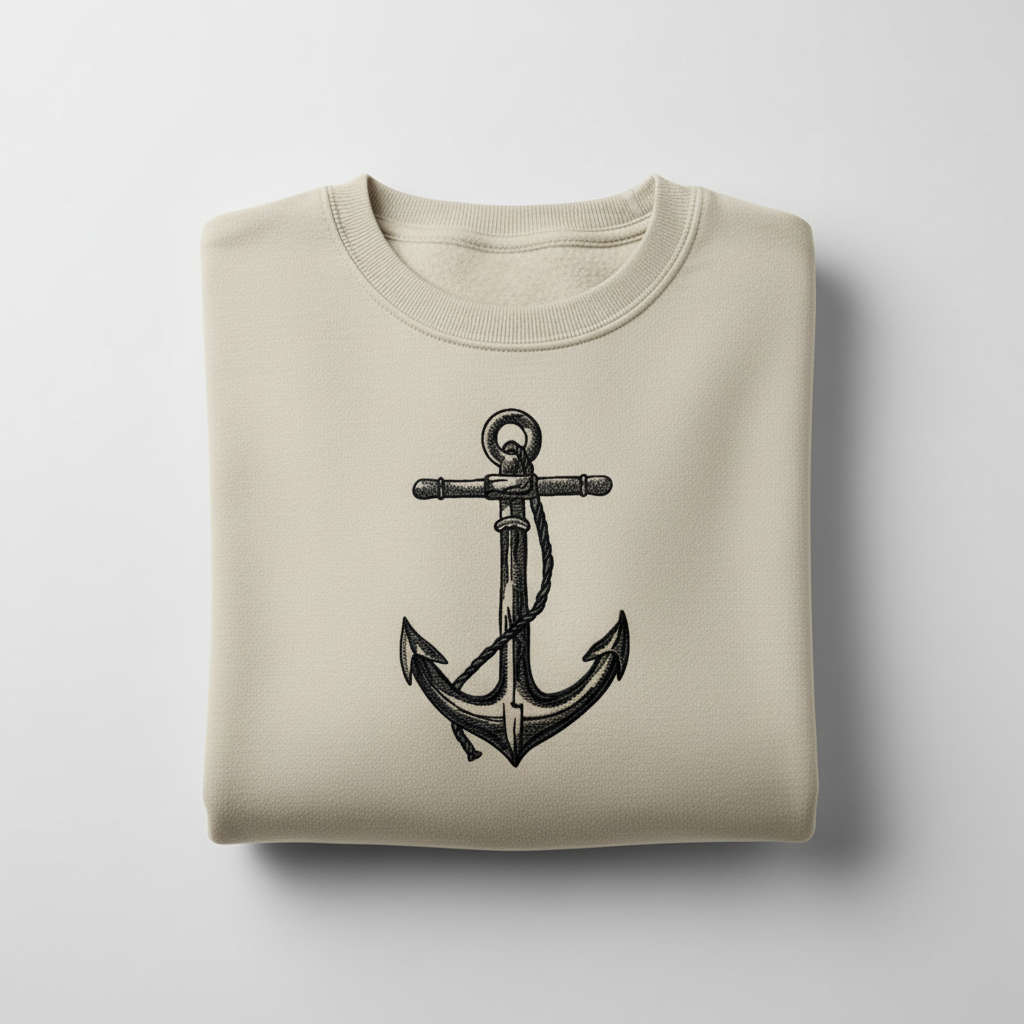 Anchor Machine Embroidered Sweatshirt – Hand Finished in Dubai | EmbroMania