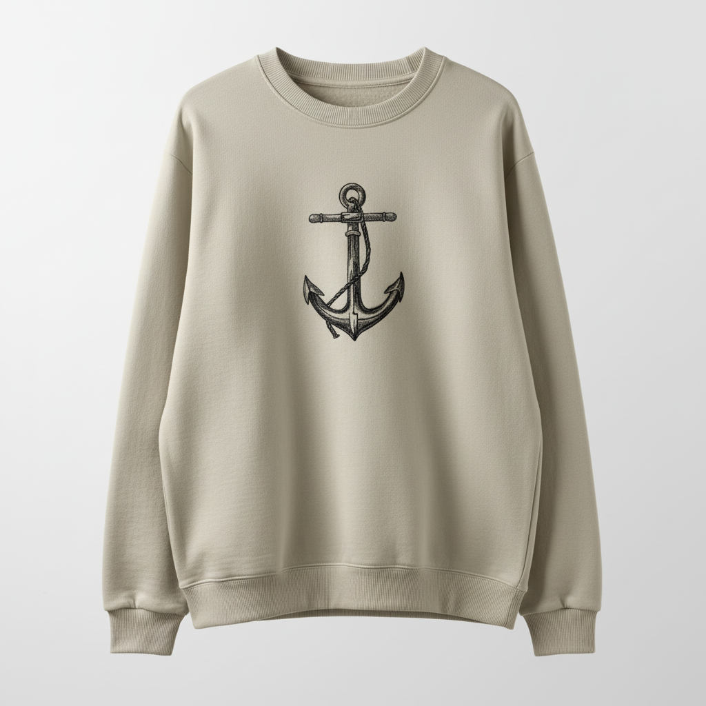 Anchor Machine Embroidered Sweatshirt – Hand Finished in Dubai | EmbroMania