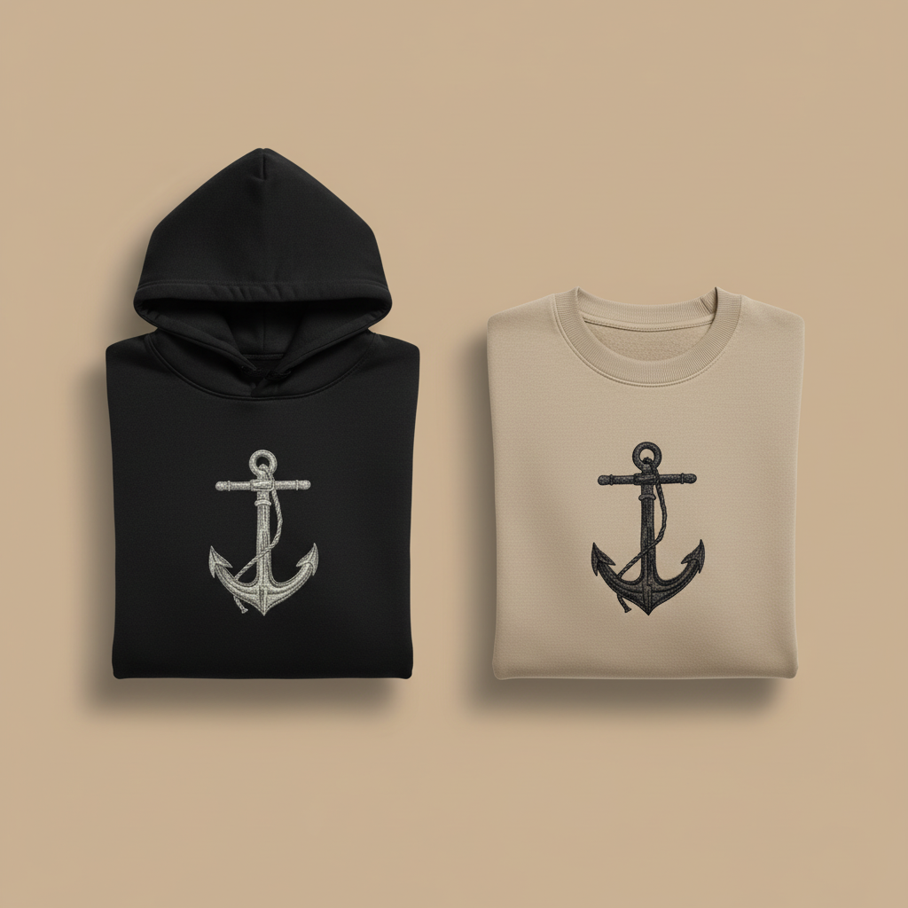 Anchor Machine Embroidered Sweatshirt – Hand Finished in Dubai | EmbroMania
