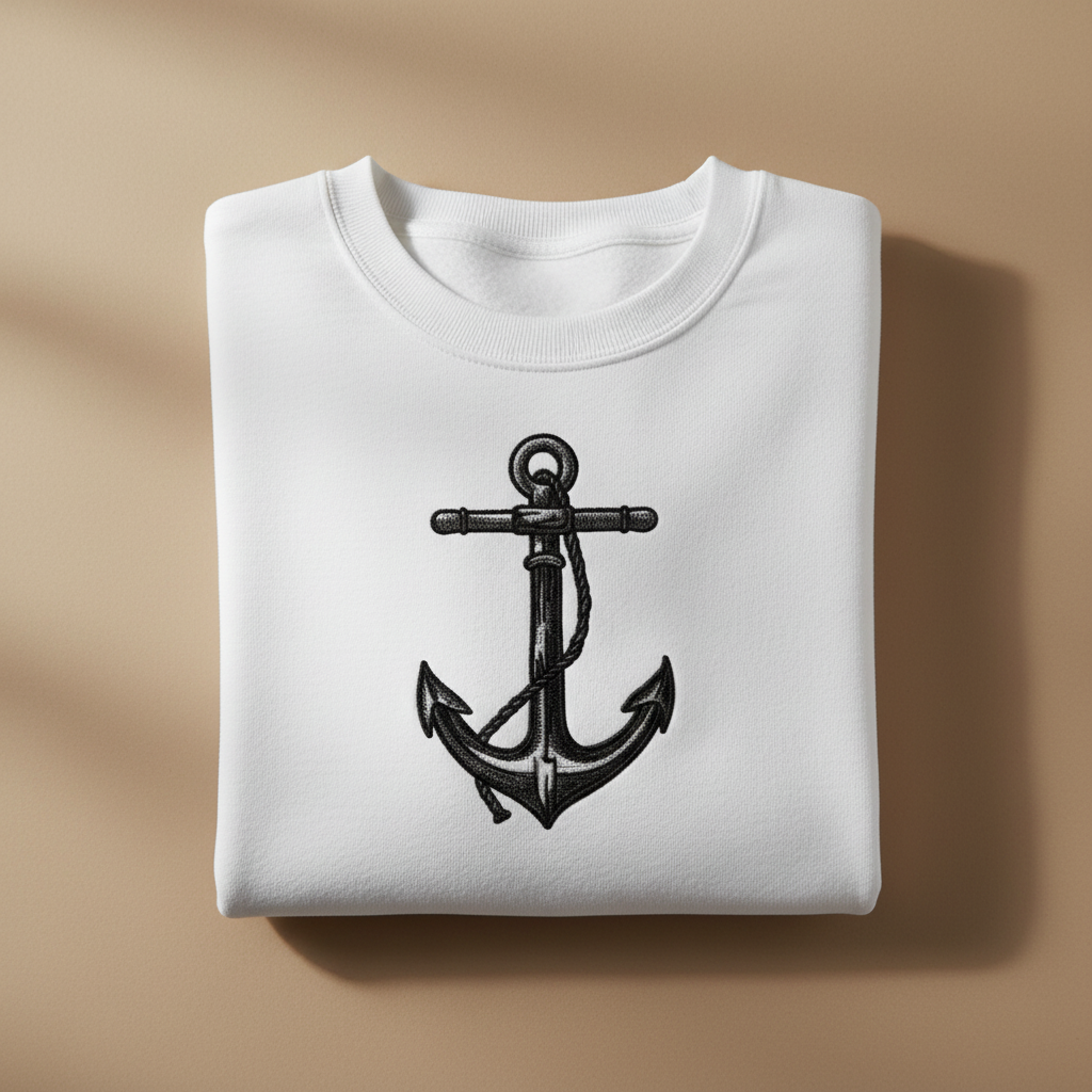 Anchor Machine Embroidered Sweatshirt – Hand Finished in Dubai | EmbroMania