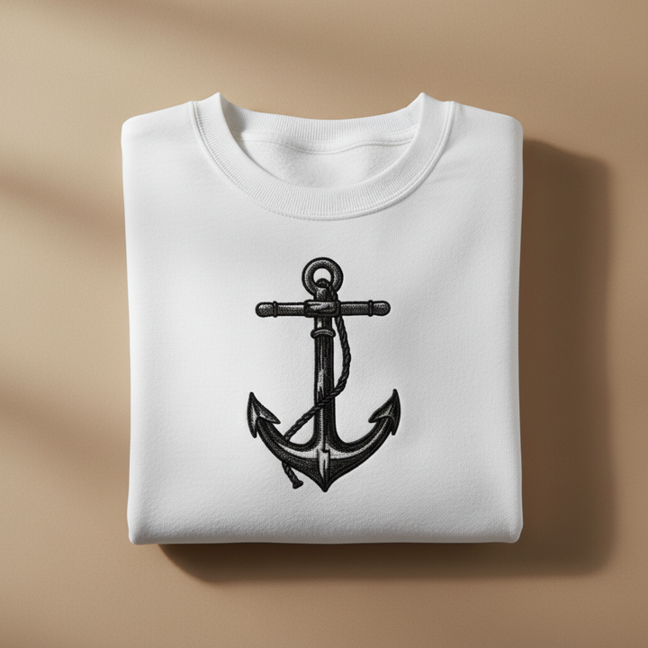 Anchor Machine Embroidered Sweatshirt – Hand Finished in Dubai | EmbroMania