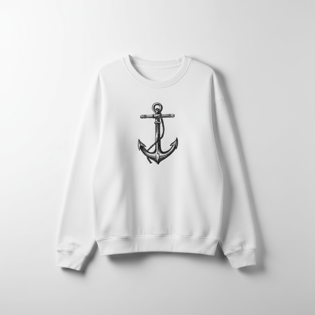 Anchor Machine Embroidered Sweatshirt – Hand Finished in Dubai | EmbroMania