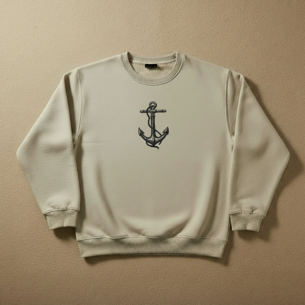 Anchor Machine Embroidered Sweatshirt – Hand Finished in Dubai | EmbroMania