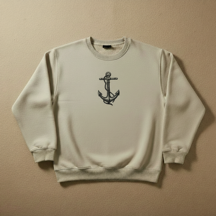 Anchor Machine Embroidered Sweatshirt – Hand Finished in Dubai | EmbroMania