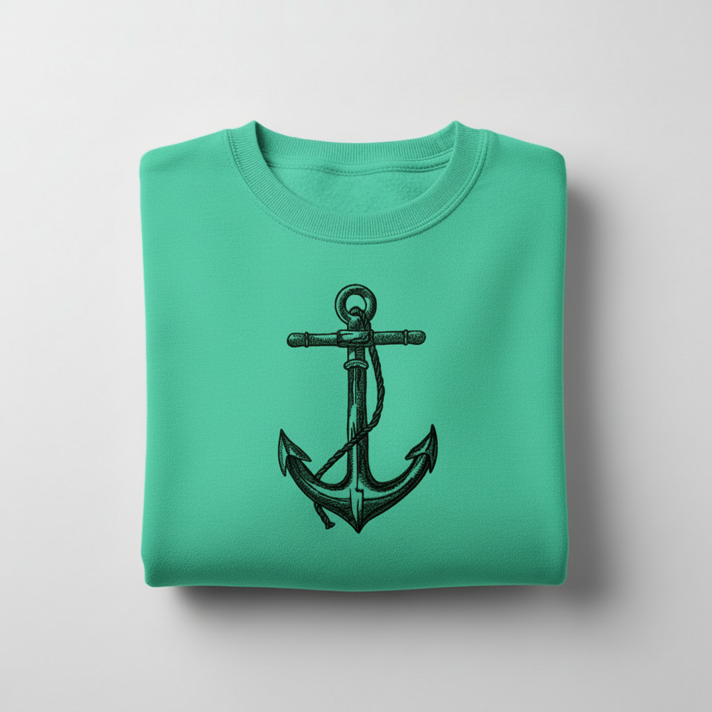 Anchor Machine Embroidered Sweatshirt – Hand Finished in Dubai | EmbroMania