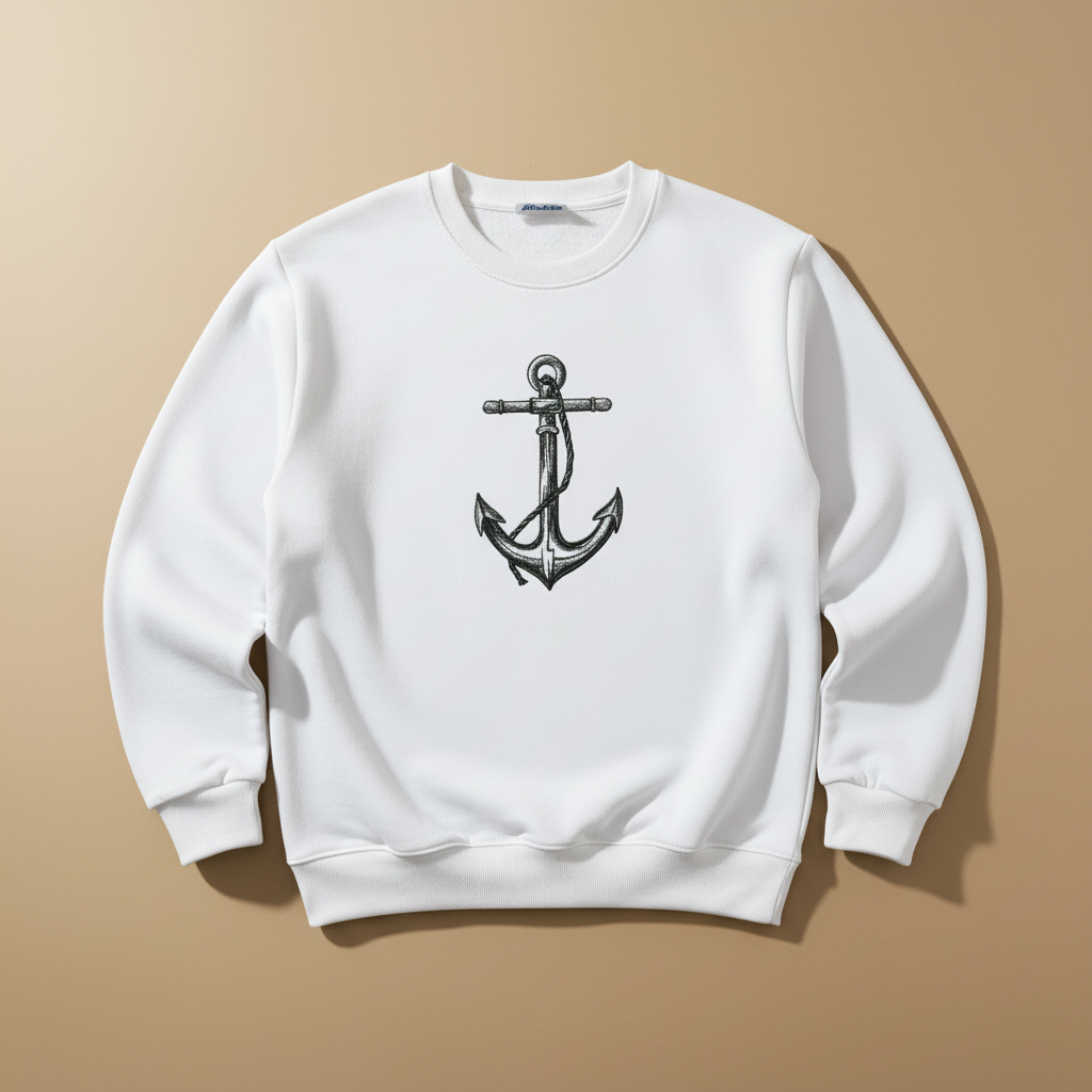 Anchor Machine Embroidered Sweatshirt – Hand Finished in Dubai | EmbroMania