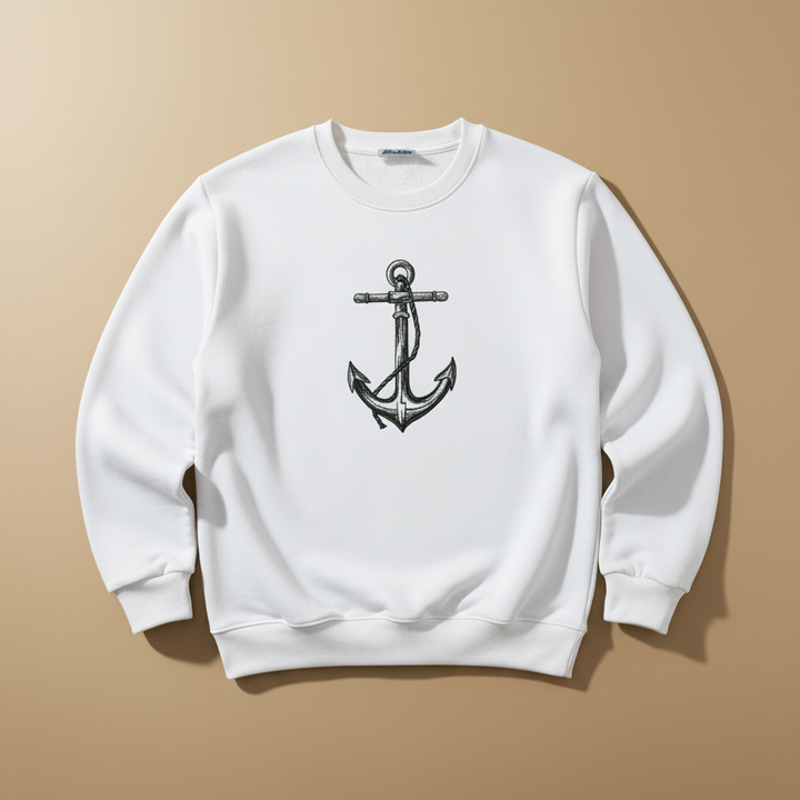 Anchor Machine Embroidered Sweatshirt – Hand Finished in Dubai | EmbroMania