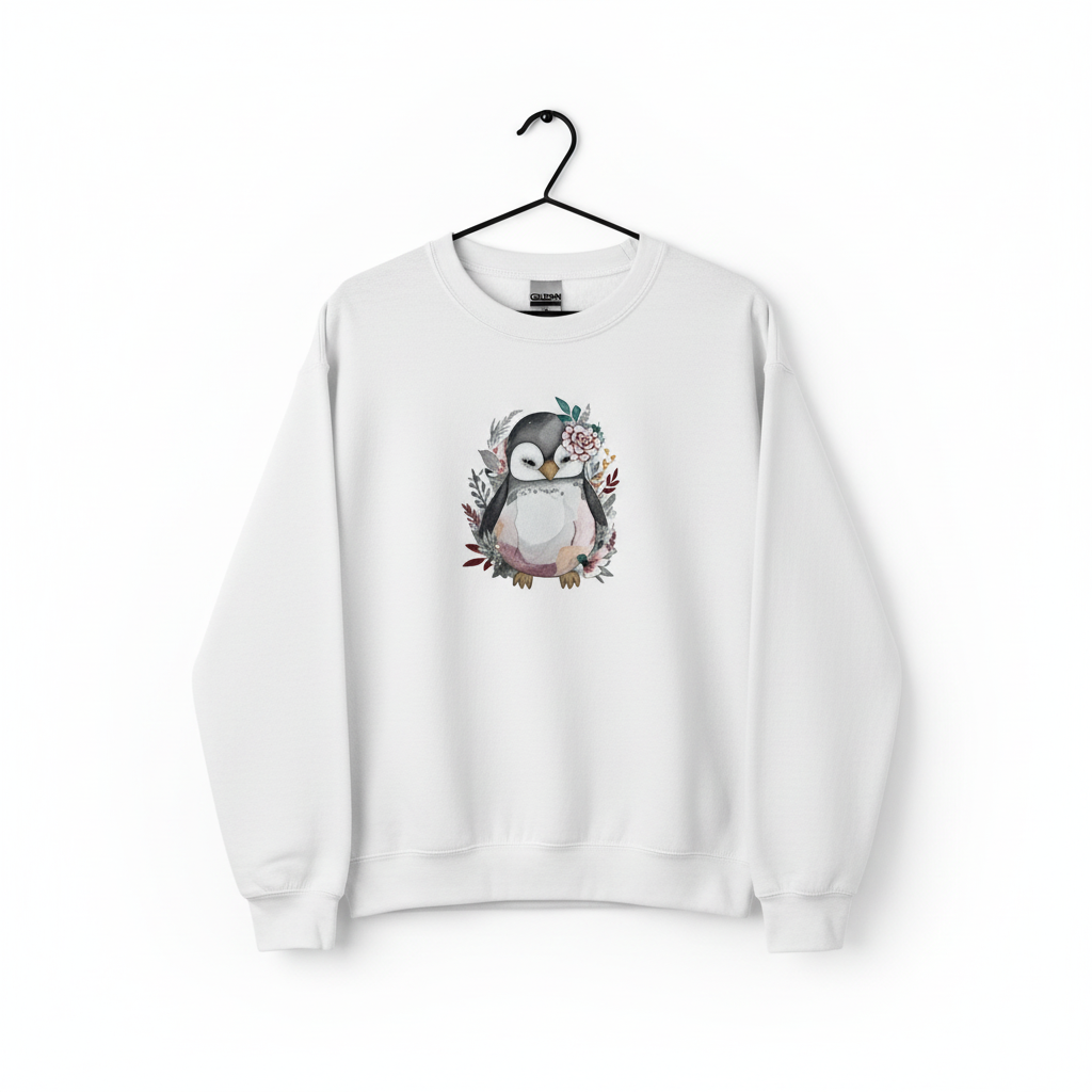 Floral Penguin Machine Embroidered Sweatshirt – Hand Finished in Dubai | EmbroMania