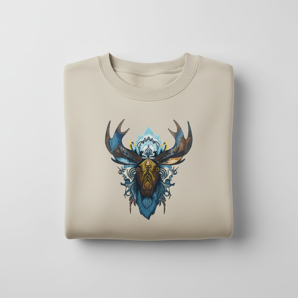 Tribal Moose Machine Embroidered Sweatshirt – Hand Finished in Dubai | EmbroMania