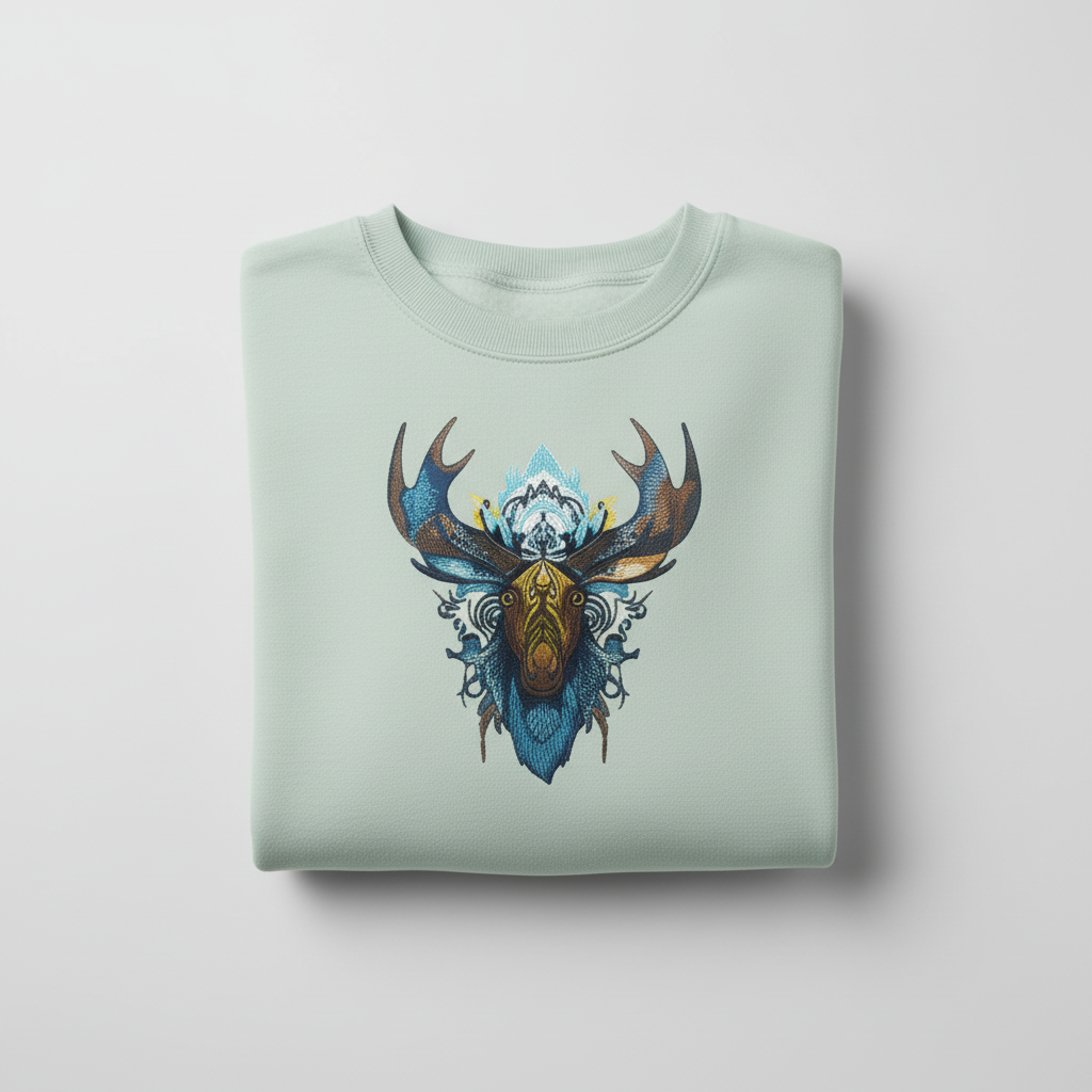 Tribal Moose Machine Embroidered Sweatshirt – Hand Finished in Dubai | EmbroMania