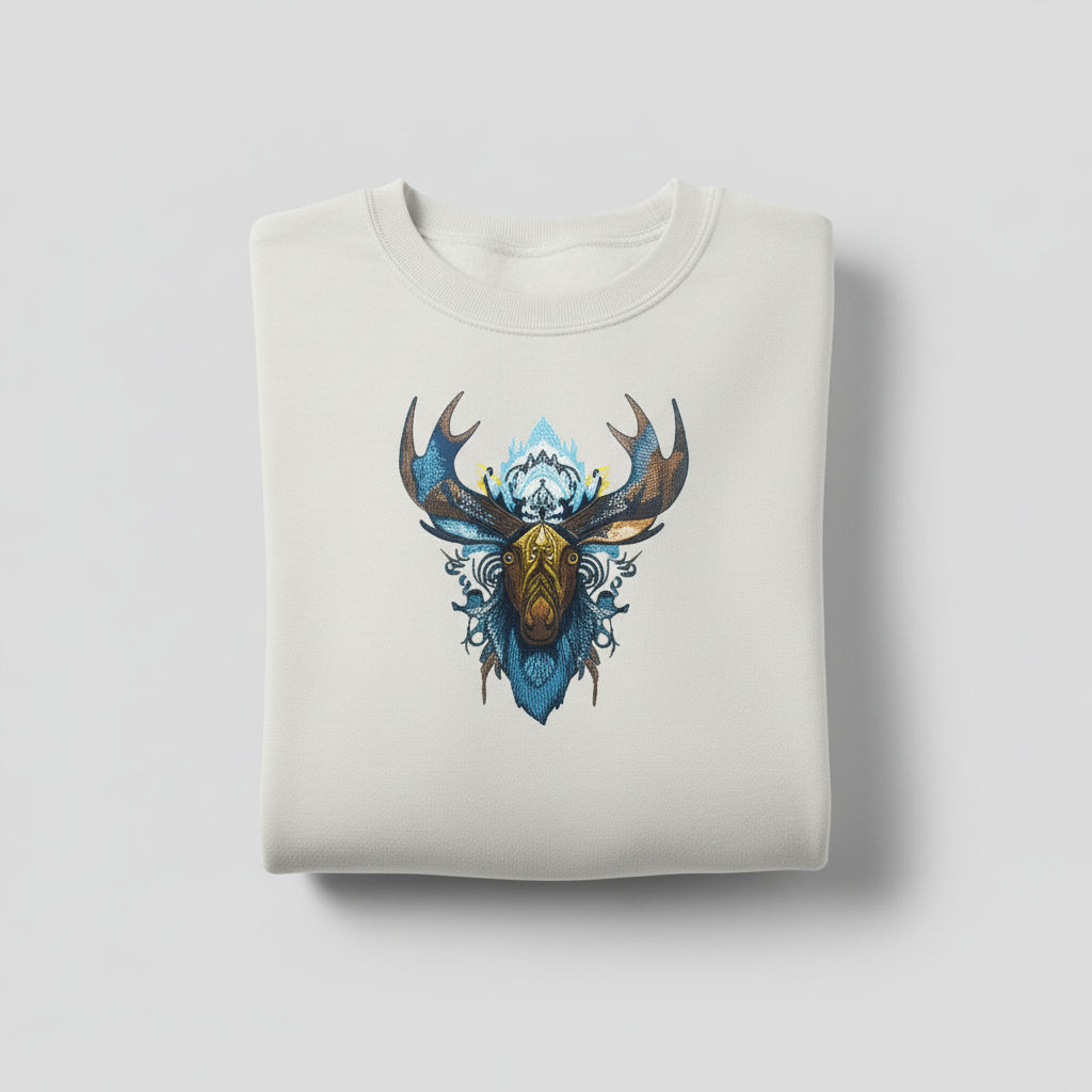 Tribal Moose Machine Embroidered Sweatshirt – Hand Finished in Dubai | EmbroMania