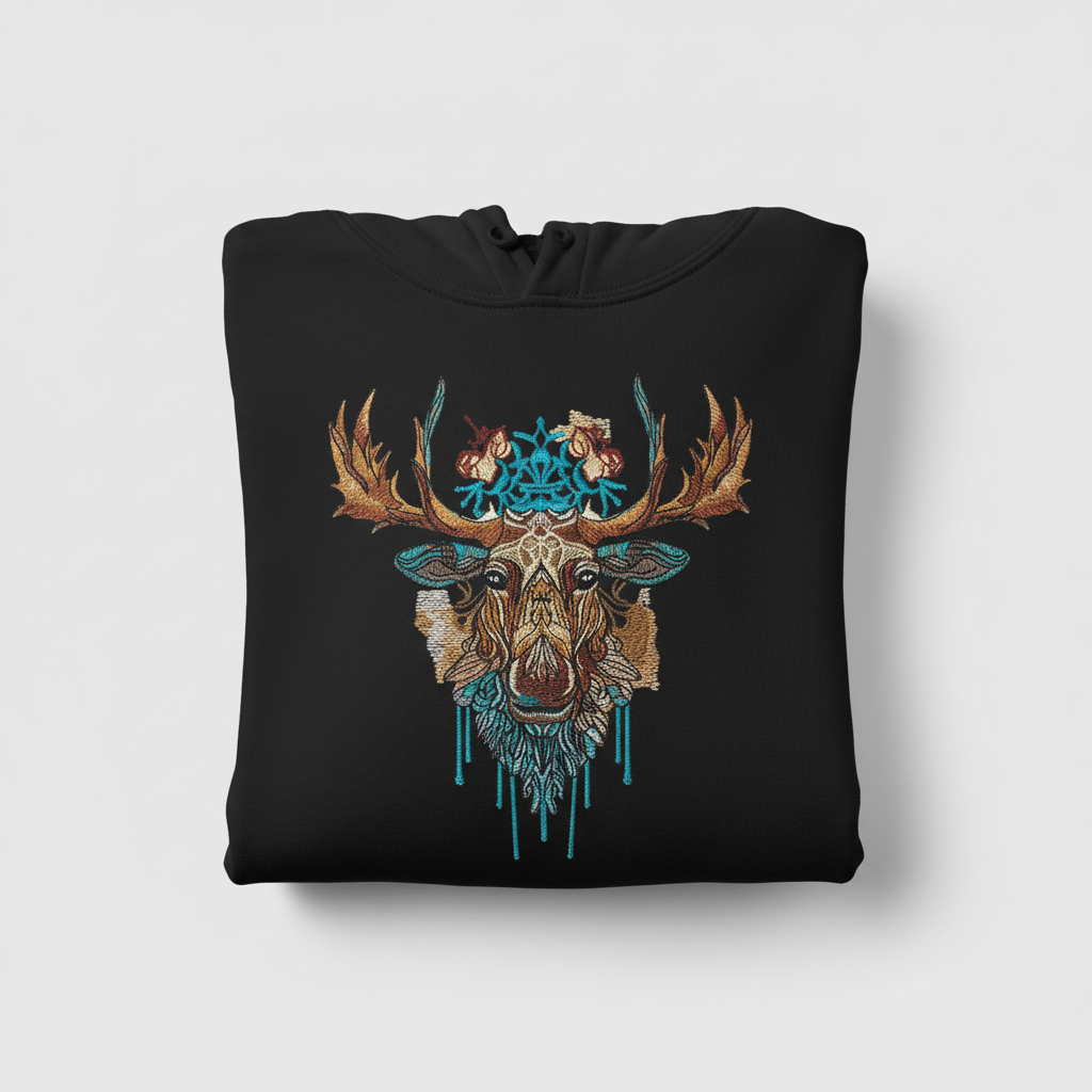 Artisan Moose Machine Embroidered Hoodie – Hand Finished in Dubai | EmbroMania