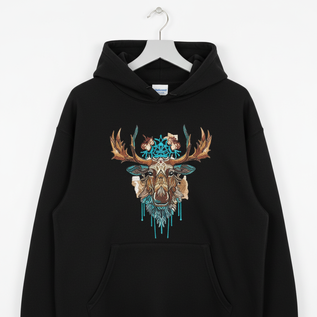 Artisan Moose Machine Embroidered Hoodie – Hand Finished in Dubai | EmbroMania