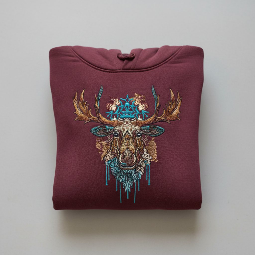 Artisan Moose Machine Embroidered Hoodie – Hand Finished in Dubai | EmbroMania