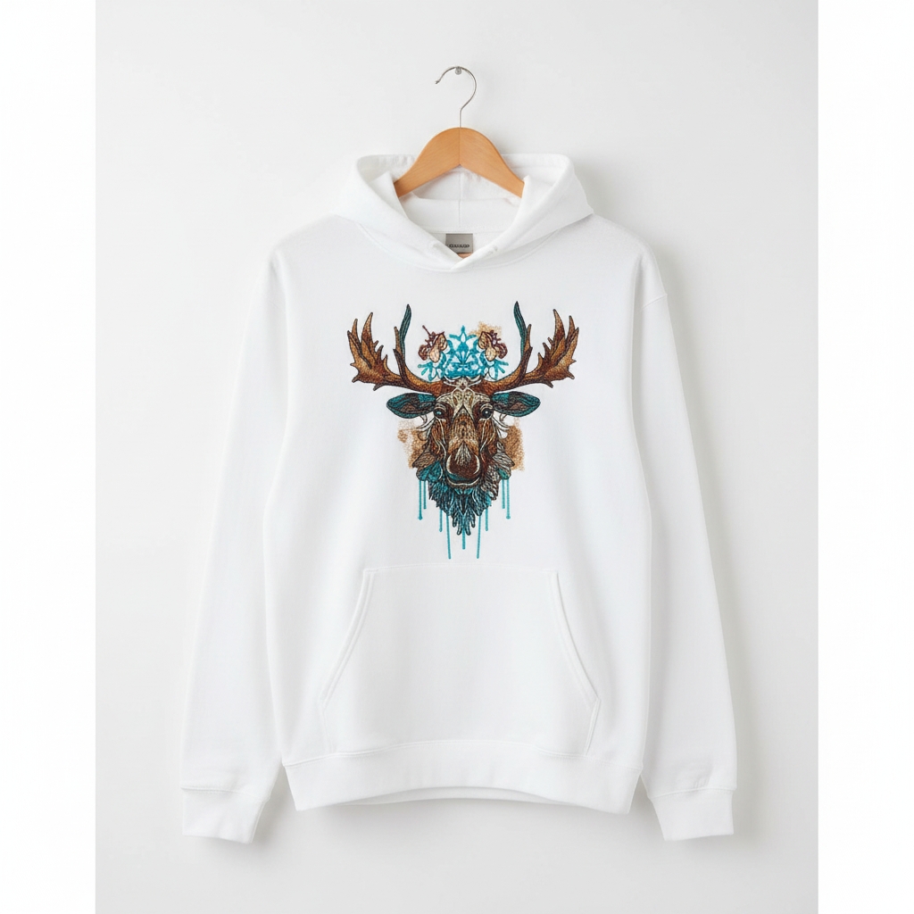 Artisan Moose Machine Embroidered Hoodie – Hand Finished in Dubai | EmbroMania