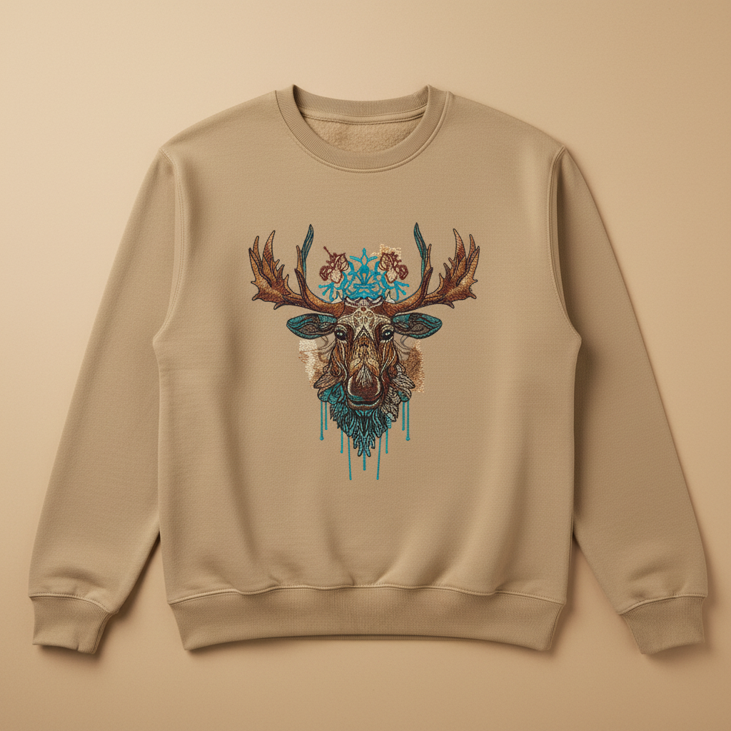 Tribal Moose Majesty Machine Embroidered Sweatshirt – Hand Finished in Dubai | EmbroMania