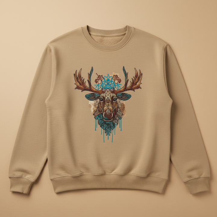 Tribal Moose Majesty Machine Embroidered Sweatshirt – Hand Finished in Dubai | EmbroMania