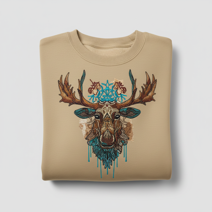 Tribal Moose Majesty Machine Embroidered Sweatshirt – Hand Finished in Dubai | EmbroMania