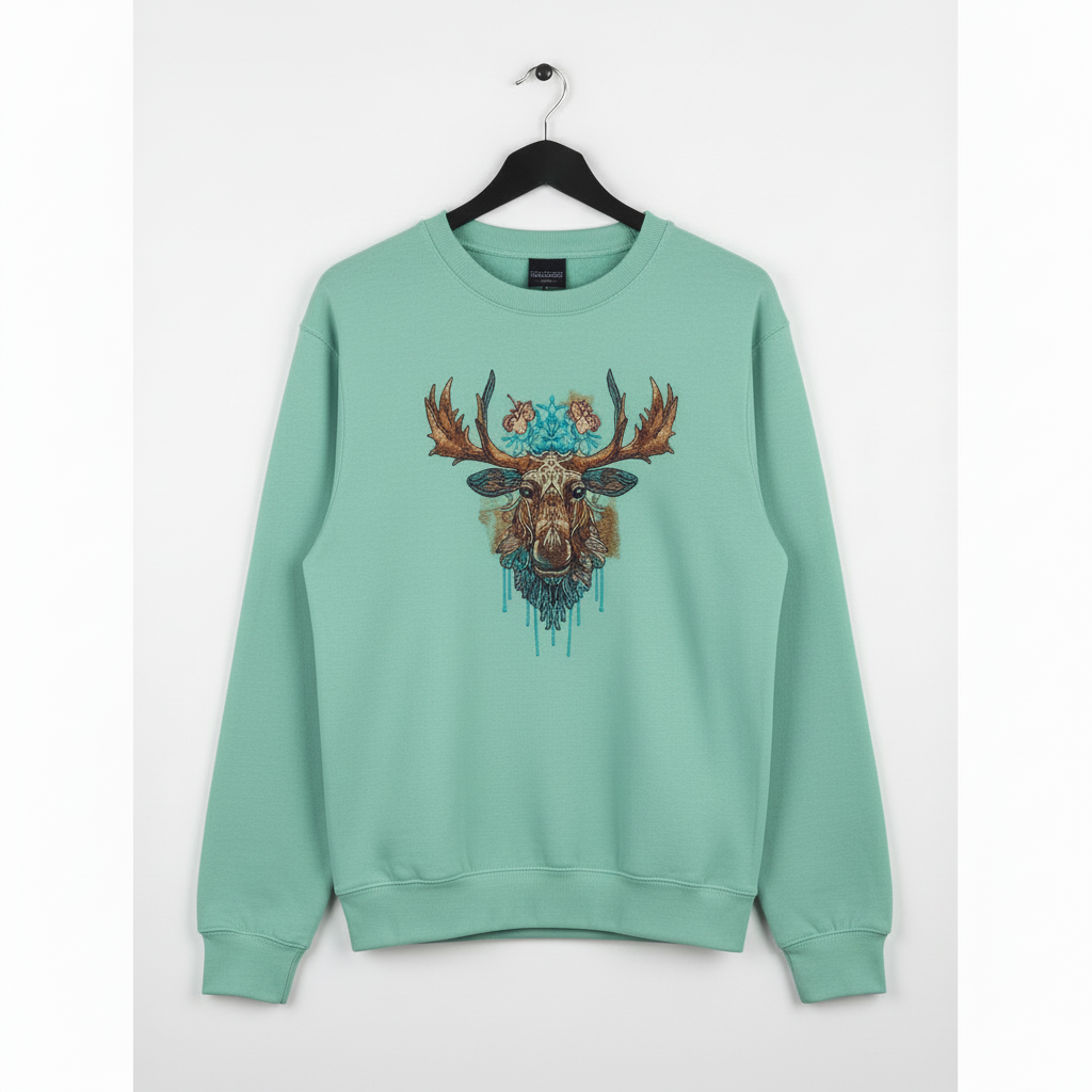 Tribal Moose Majesty Machine Embroidered Sweatshirt – Hand Finished in Dubai | EmbroMania