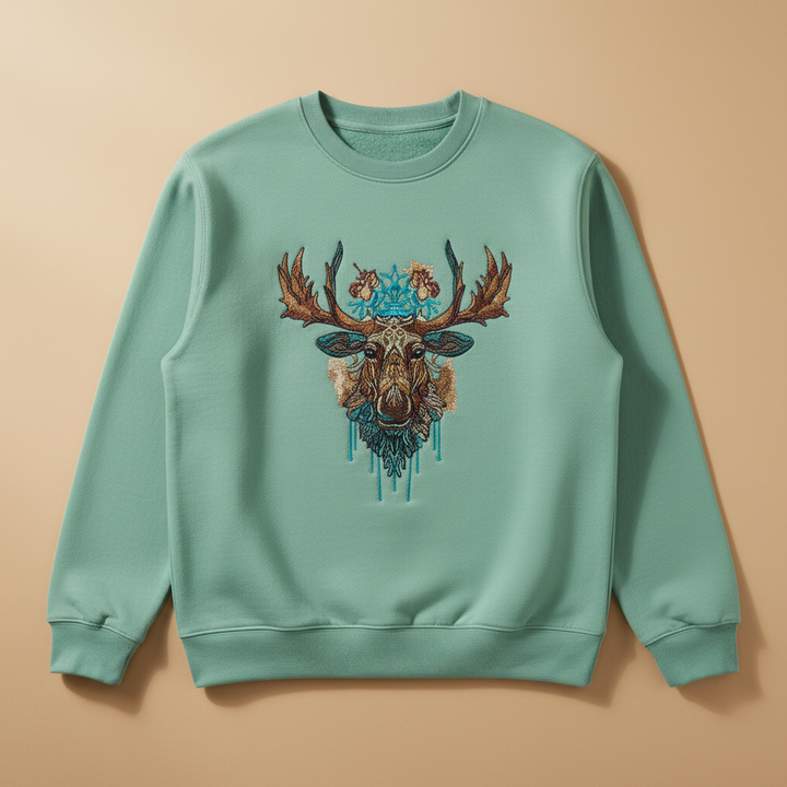 Tribal Moose Majesty Machine Embroidered Sweatshirt – Hand Finished in Dubai | EmbroMania