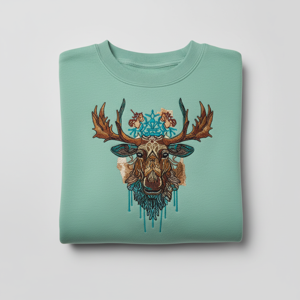 Tribal Moose Majesty Machine Embroidered Sweatshirt – Hand Finished in Dubai | EmbroMania