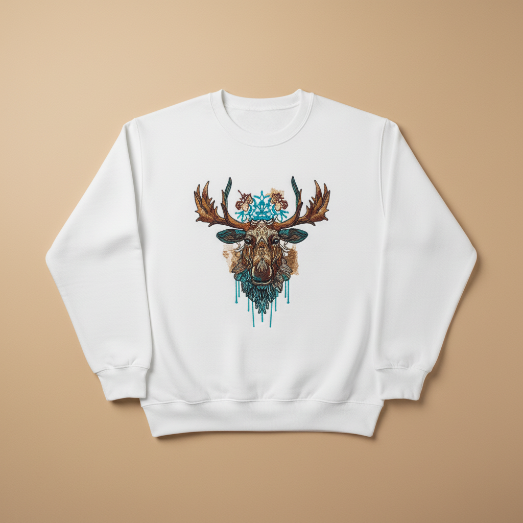 Tribal Moose Majesty Machine Embroidered Sweatshirt – Hand Finished in Dubai | EmbroMania