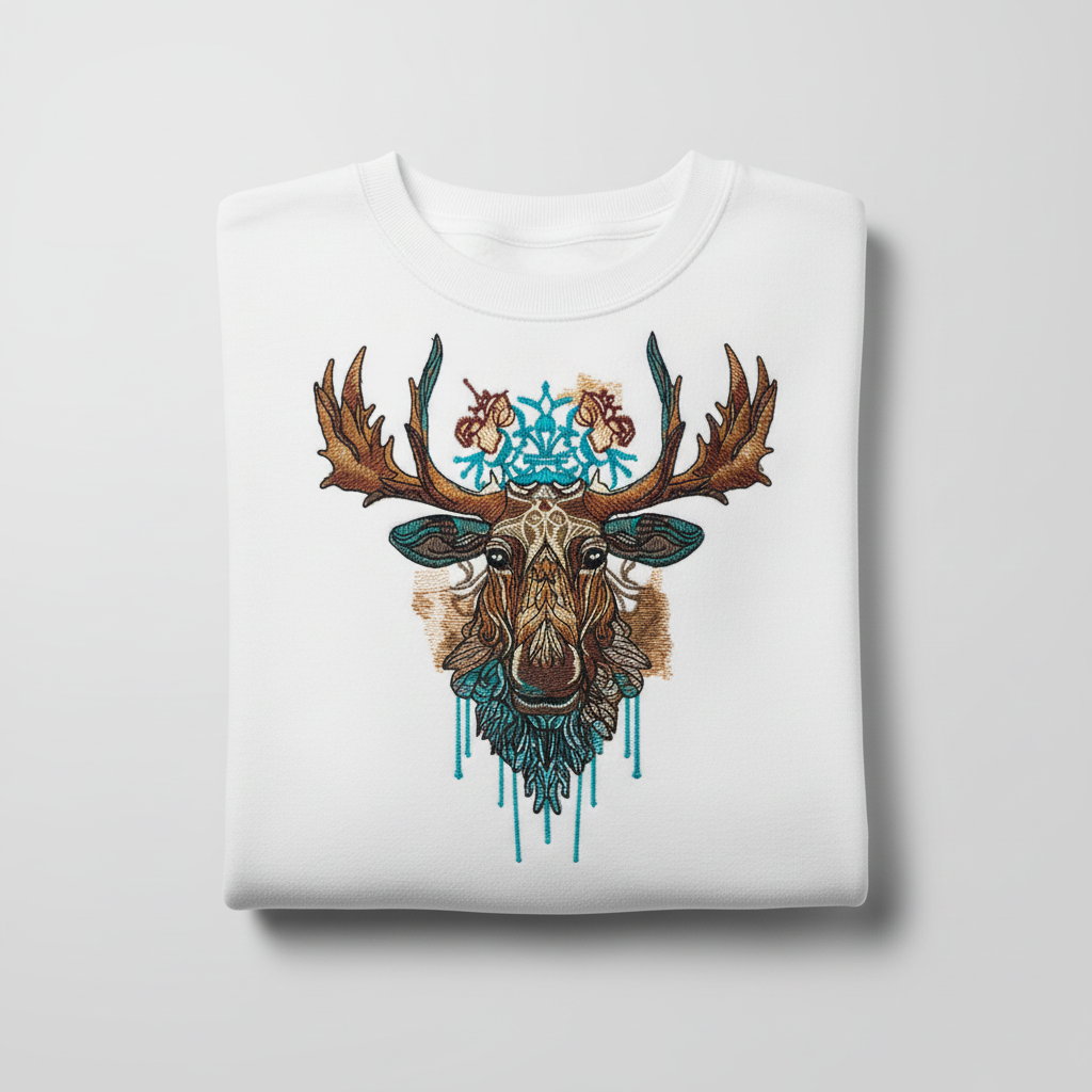Tribal Moose Majesty Machine Embroidered Sweatshirt – Hand Finished in Dubai | EmbroMania