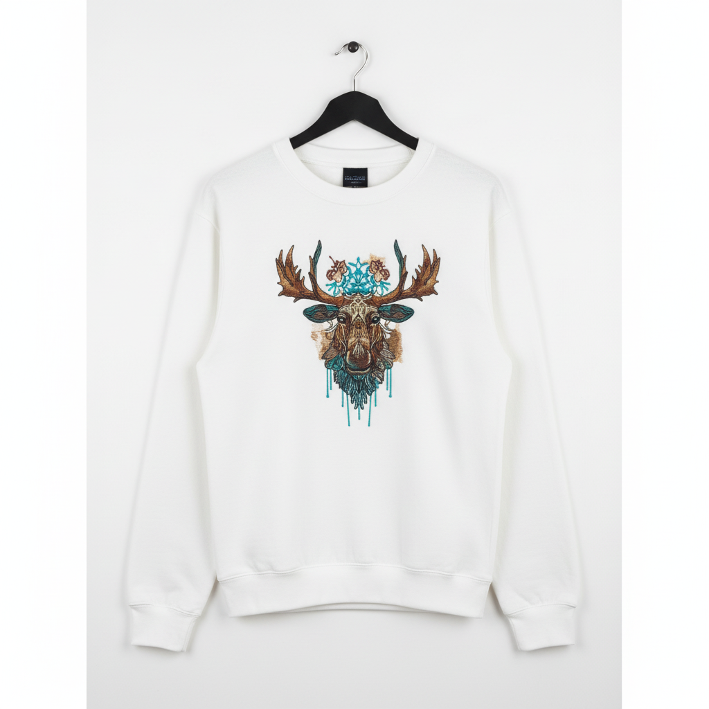 Tribal Moose Majesty Machine Embroidered Sweatshirt – Hand Finished in Dubai | EmbroMania