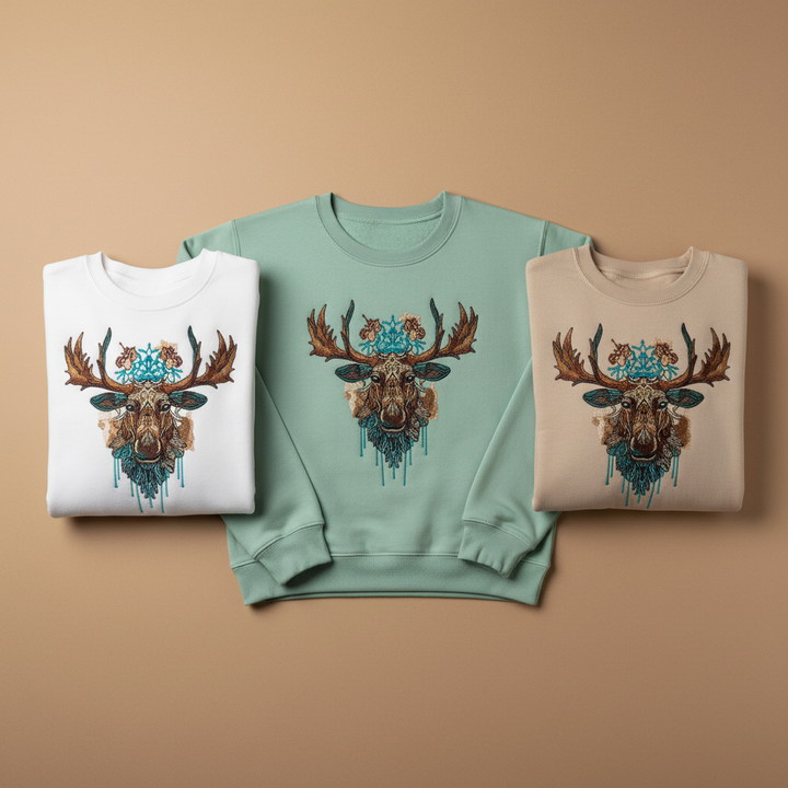 Tribal Moose Majesty Machine Embroidered Sweatshirt – Hand Finished in Dubai | EmbroMania