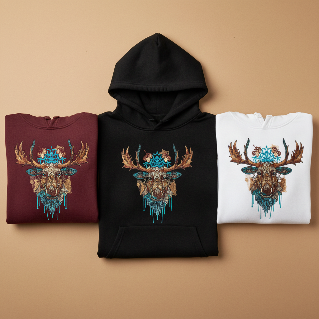 Artisan Moose Machine Embroidered Hoodie – Hand Finished in Dubai | EmbroMania