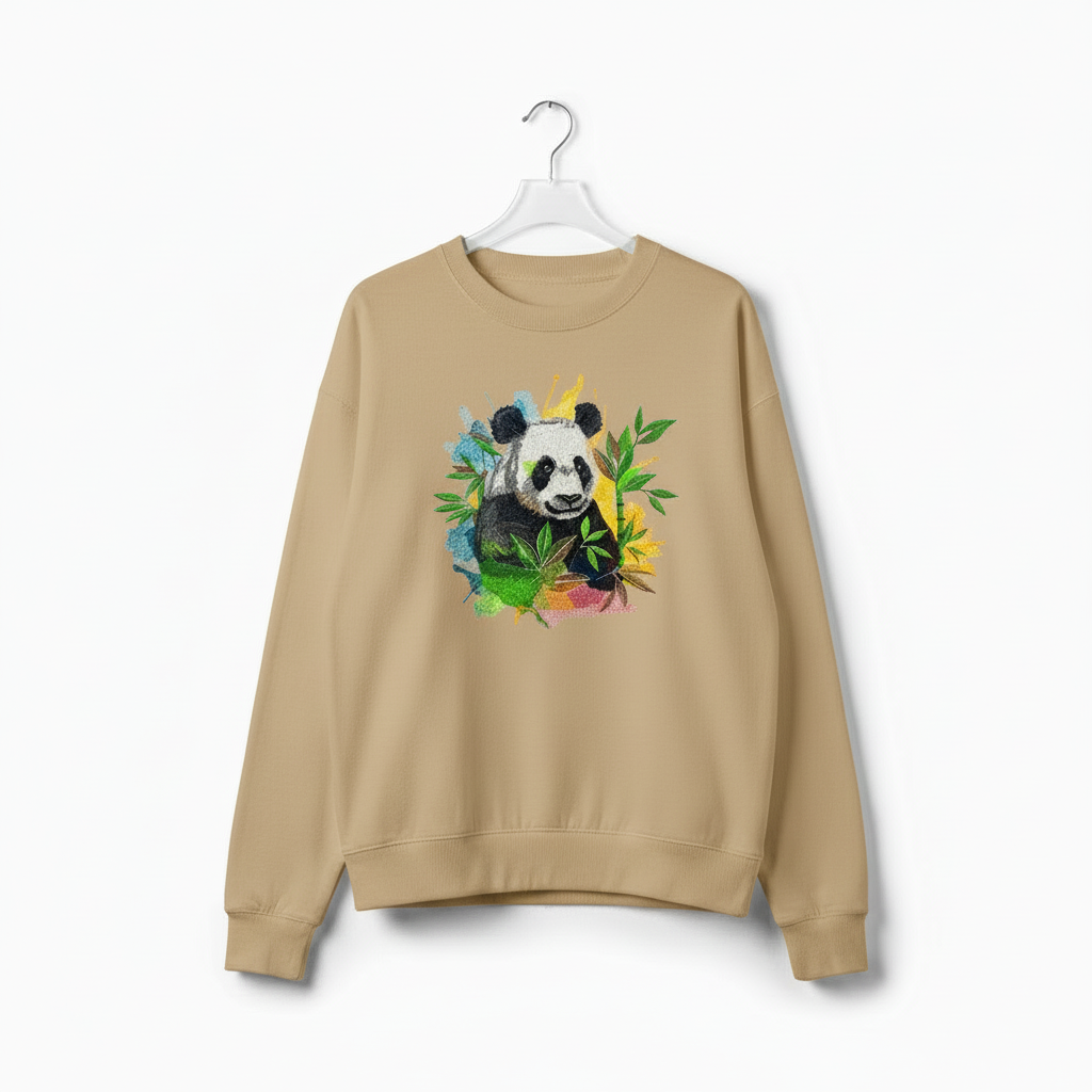 Colour Splash Panda Machine Embroidered Sweatshirt – Hand Finished in Dubai | EmbroMania