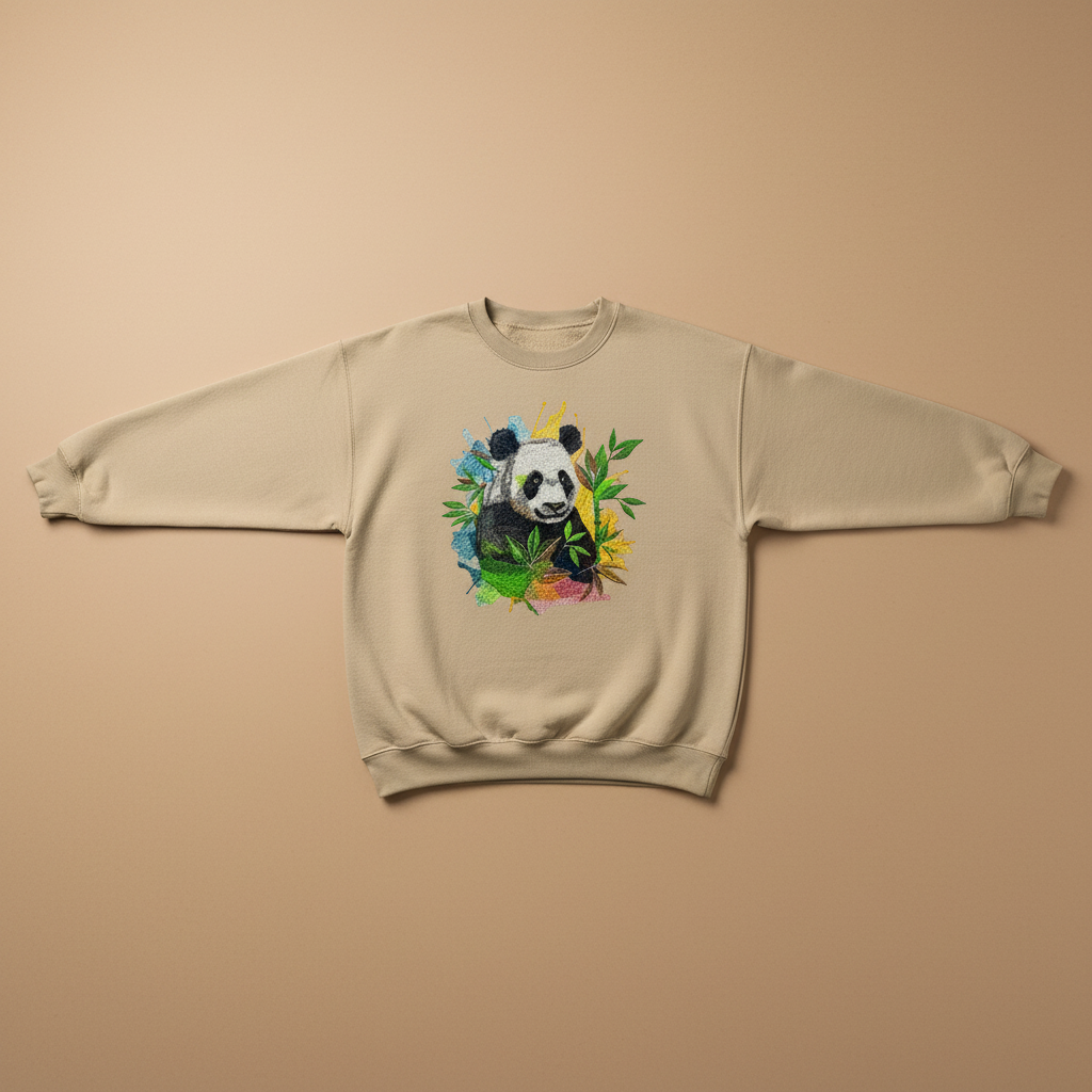Colour Splash Panda Machine Embroidered Sweatshirt – Hand Finished in Dubai | EmbroMania